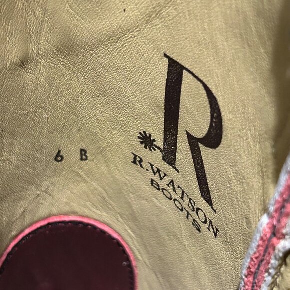 R. Watson Womens Western Cowboy Boots Sz 6 B Leather Embroidered Dark Cherry - Picture 9 of 11